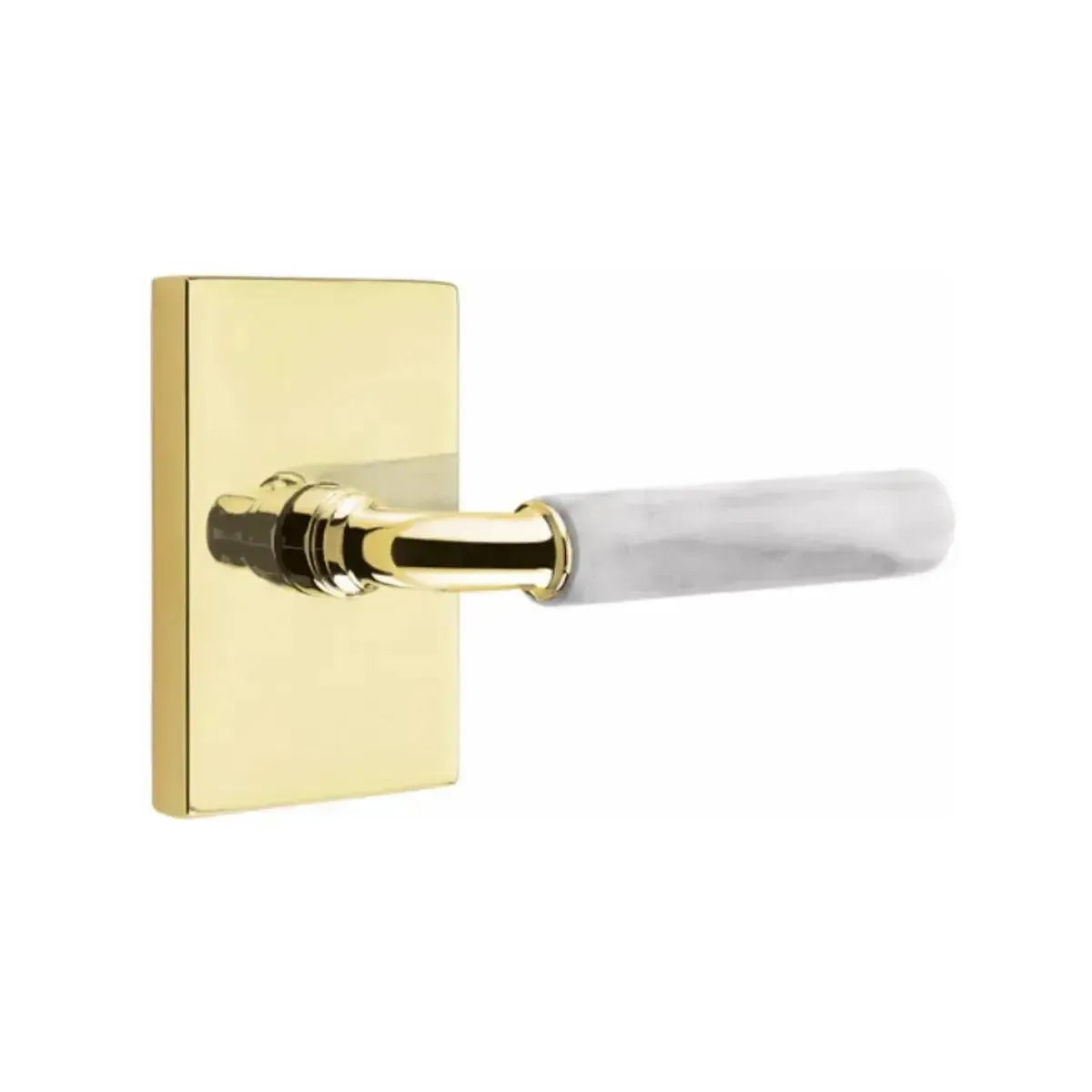 EmtekEmtek Select R-Bar White Marble Lever with Modern Rectangular Rosette in 