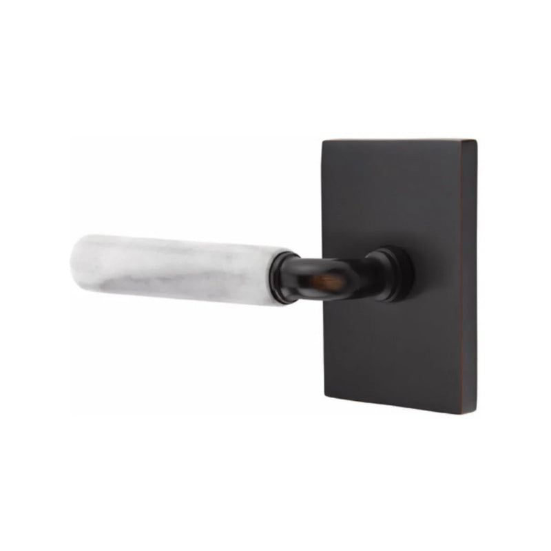 Emtek Select R-Bar White Marble Lever with Modern Rectangular Rosette in finish