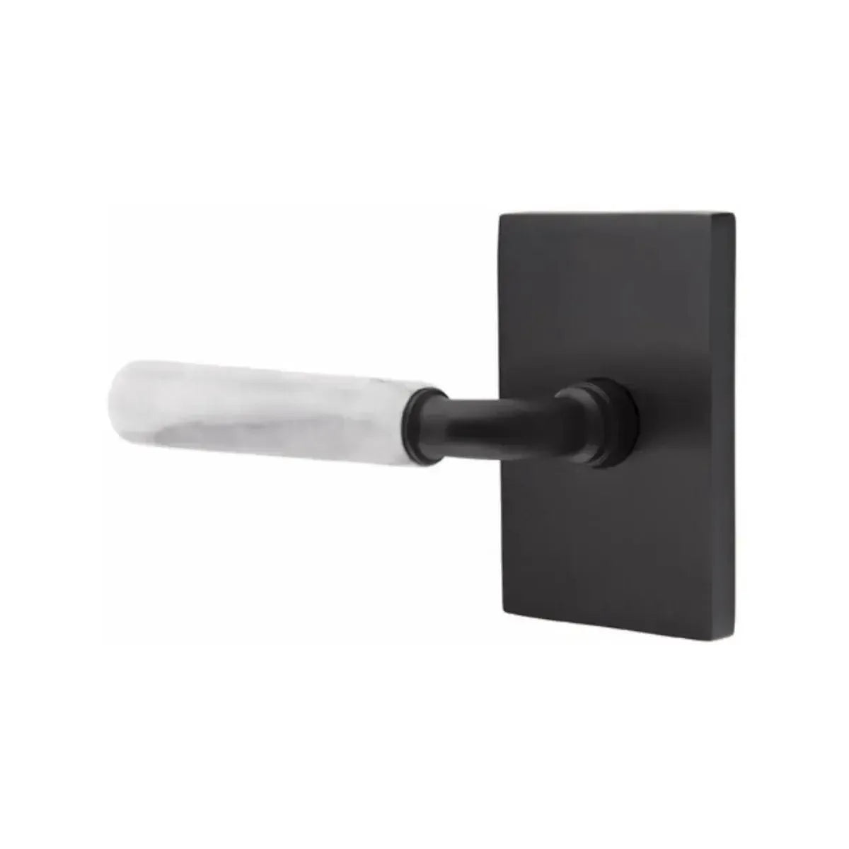 EmtekEmtek Select R-Bar White Marble Lever with Modern Rectangular Rosette in 