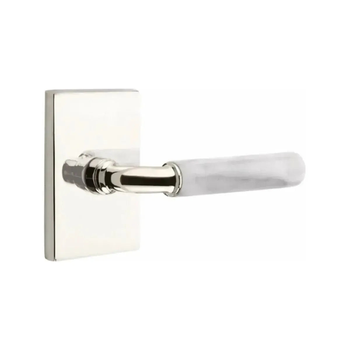 EmtekEmtek Select R-Bar White Marble Lever with Modern Rectangular Rosette in 