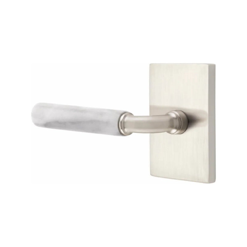 Emtek Select R-Bar White Marble Lever with Modern Rectangular Rosette in finish