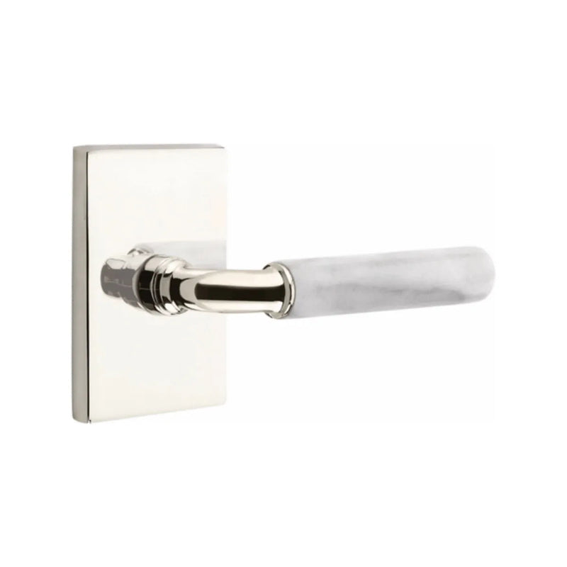 Emtek Select R-Bar White Marble Lever with Modern Rectangular Rosette in finish