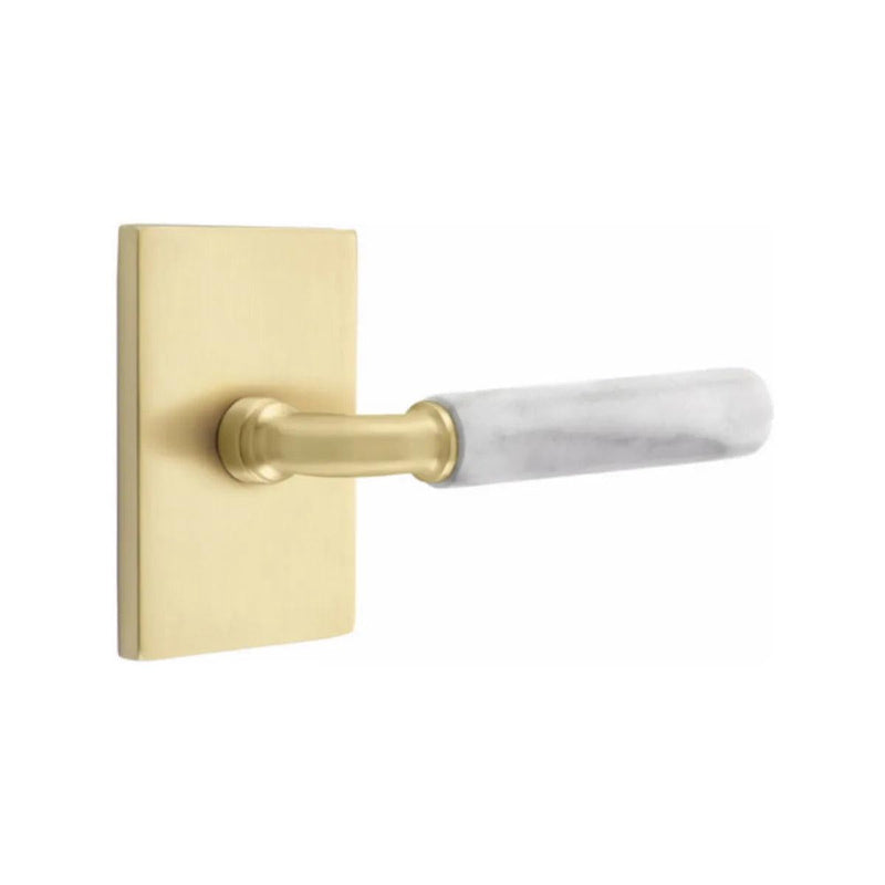 Emtek Select R-Bar White Marble Lever with Modern Rectangular Rosette in finish