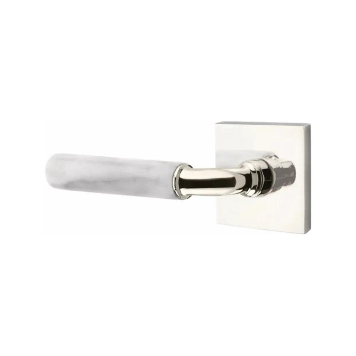Emtek Select R-Bar White Marble Lever with Square Rosette Lifetime Polished Nickel