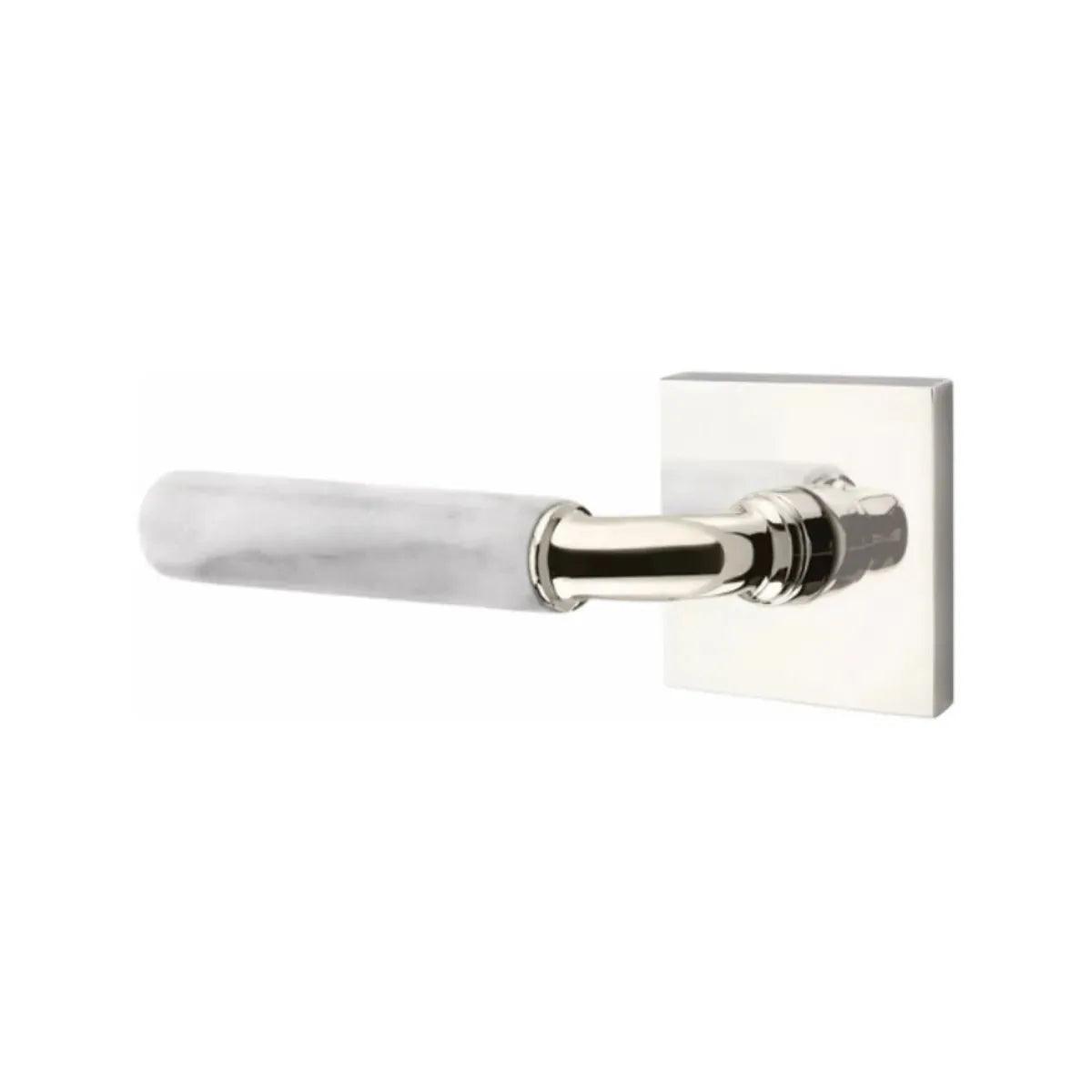 Emtek Select R-Bar White Marble Lever with Square Rosette Lifetime Polished Nickel