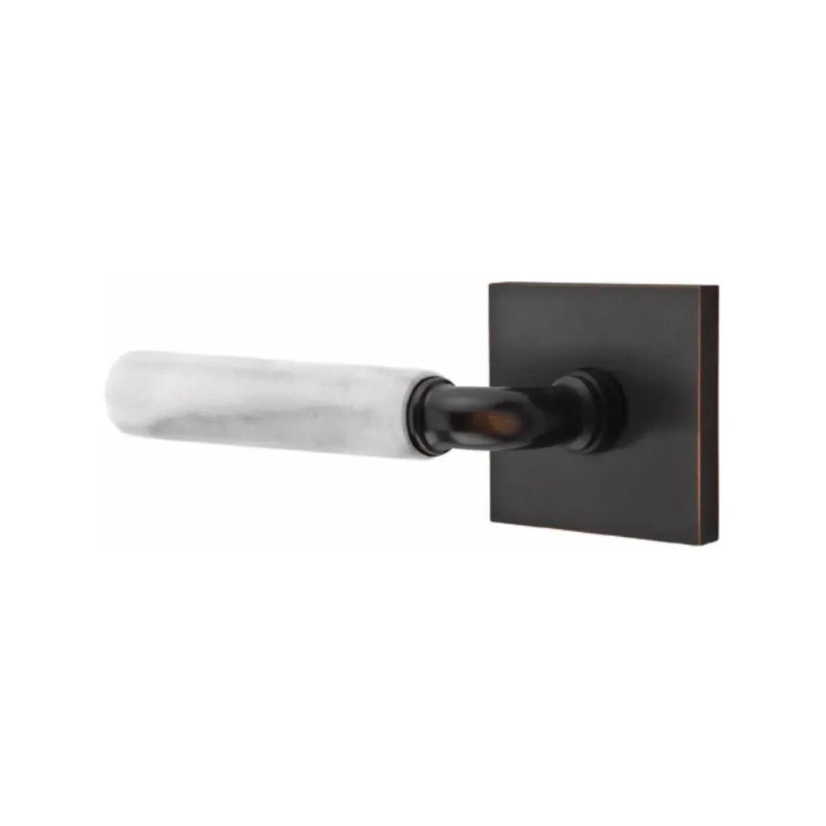 Emtek Select R-Bar White Marble Lever with Square Rosette Oil Rubbed Bronze