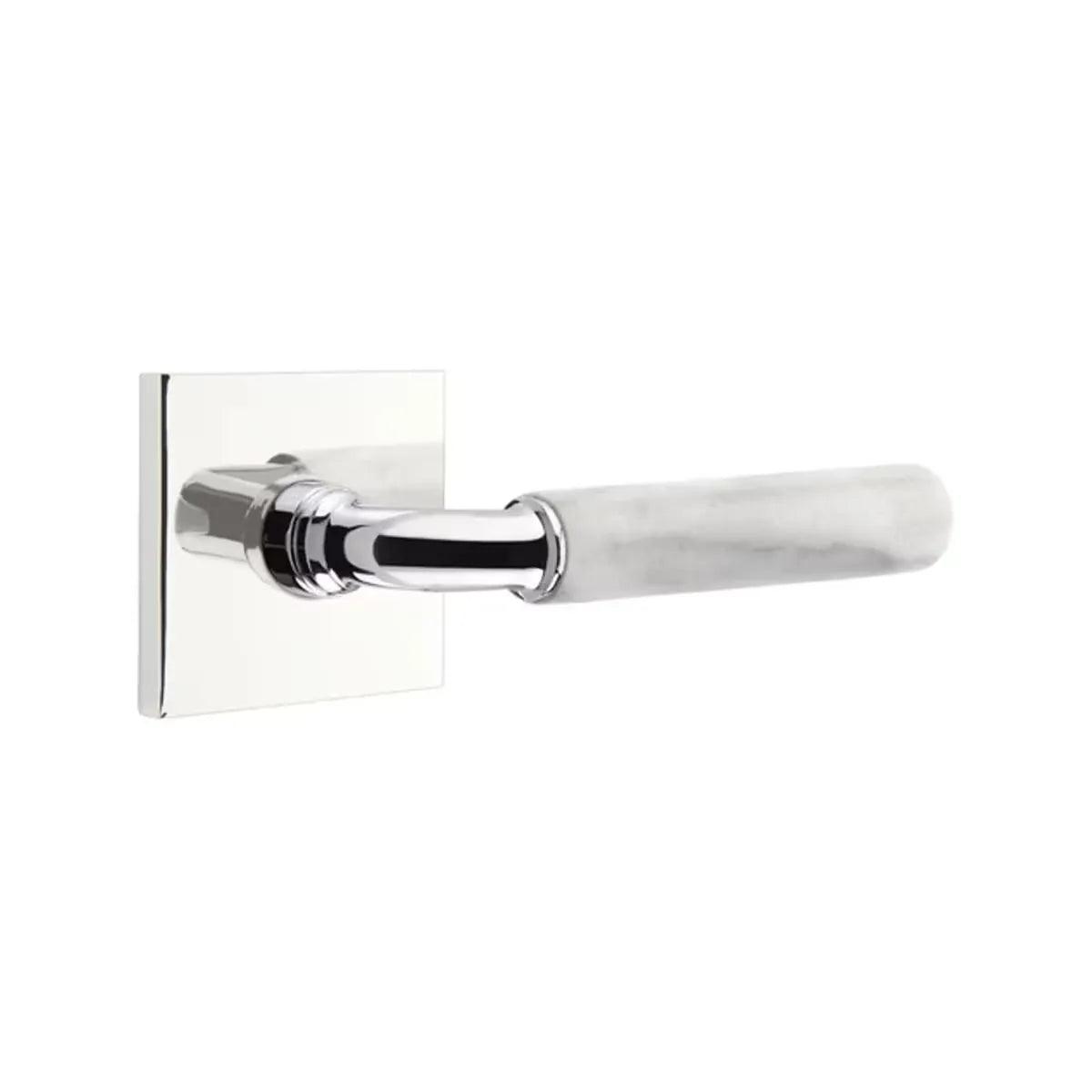 Emtek Select R-Bar White Marble Lever with Square Rosette Polished Chrome