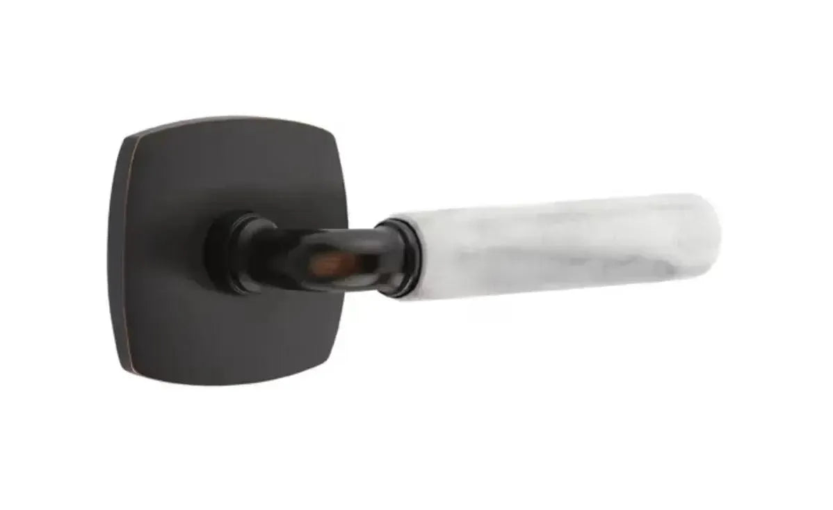 EmtekEmtek Select R-Bar White Marble Lever with Urban Modern Rosette in 