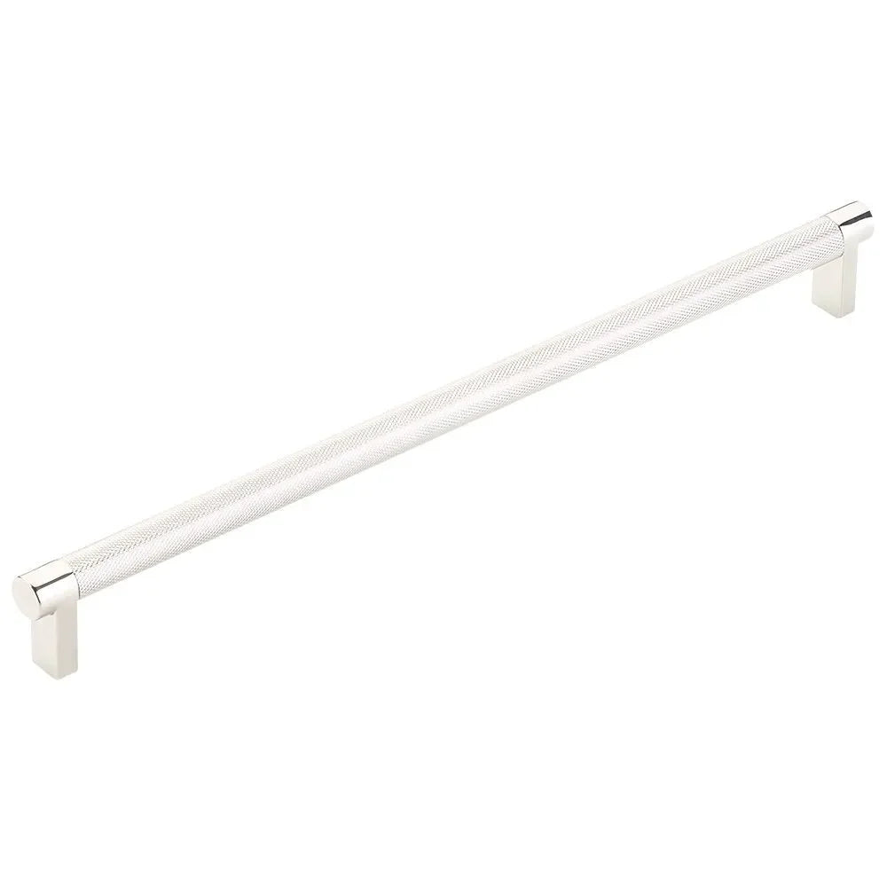 The Emtek Select Rectangular Stem Knurled Cabinet Pull in Lifetime Polished Nickel finish