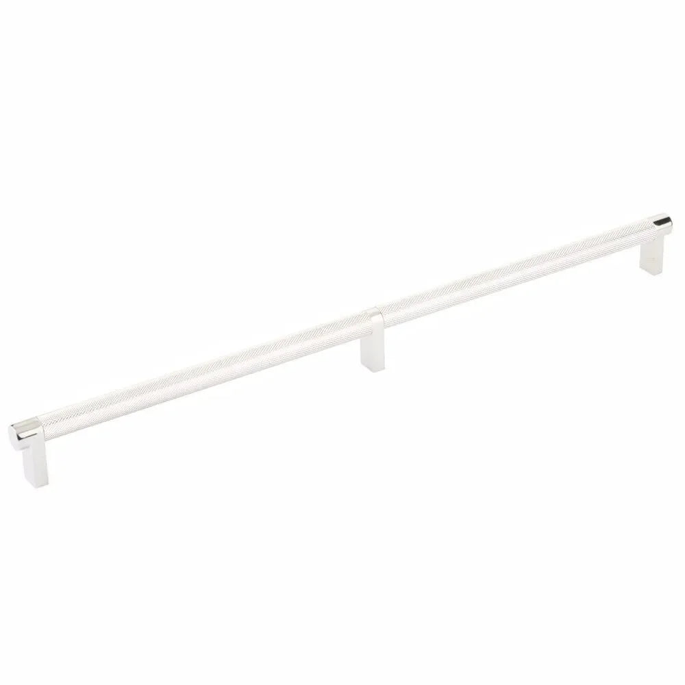 The Emtek Select Rectangular Stem Knurled Cabinet Pull in Lifetime Polished Nickel finish
