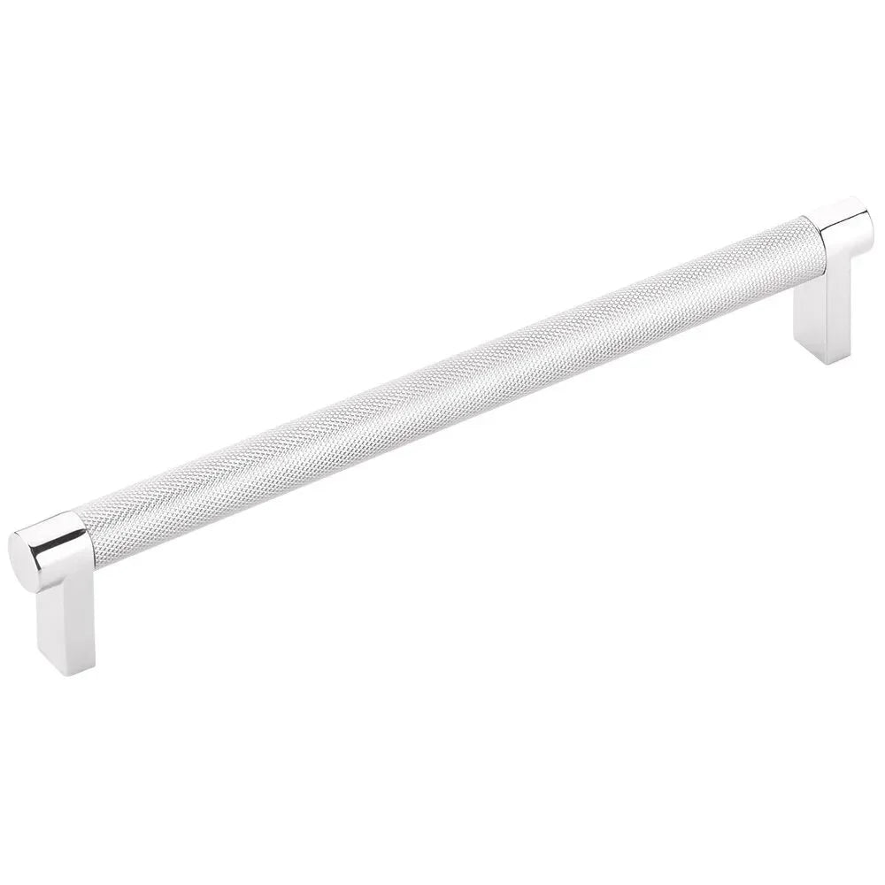 The Emtek Select Rectangular Stem Knurled Cabinet Pull in Polished Chrome finish