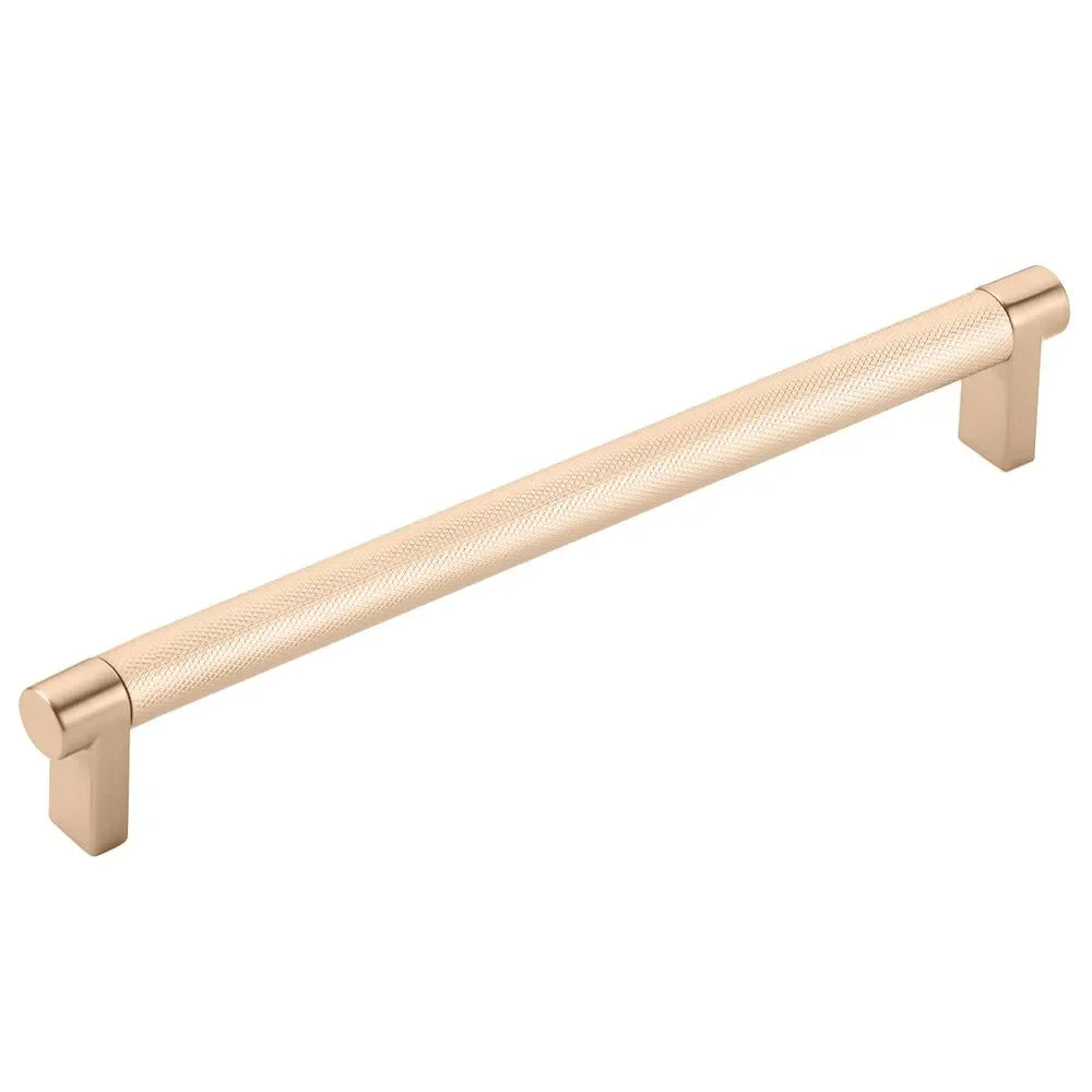 The Emtek Select Rectangular Stem Knurled Cabinet Pull in Satin Copper finish