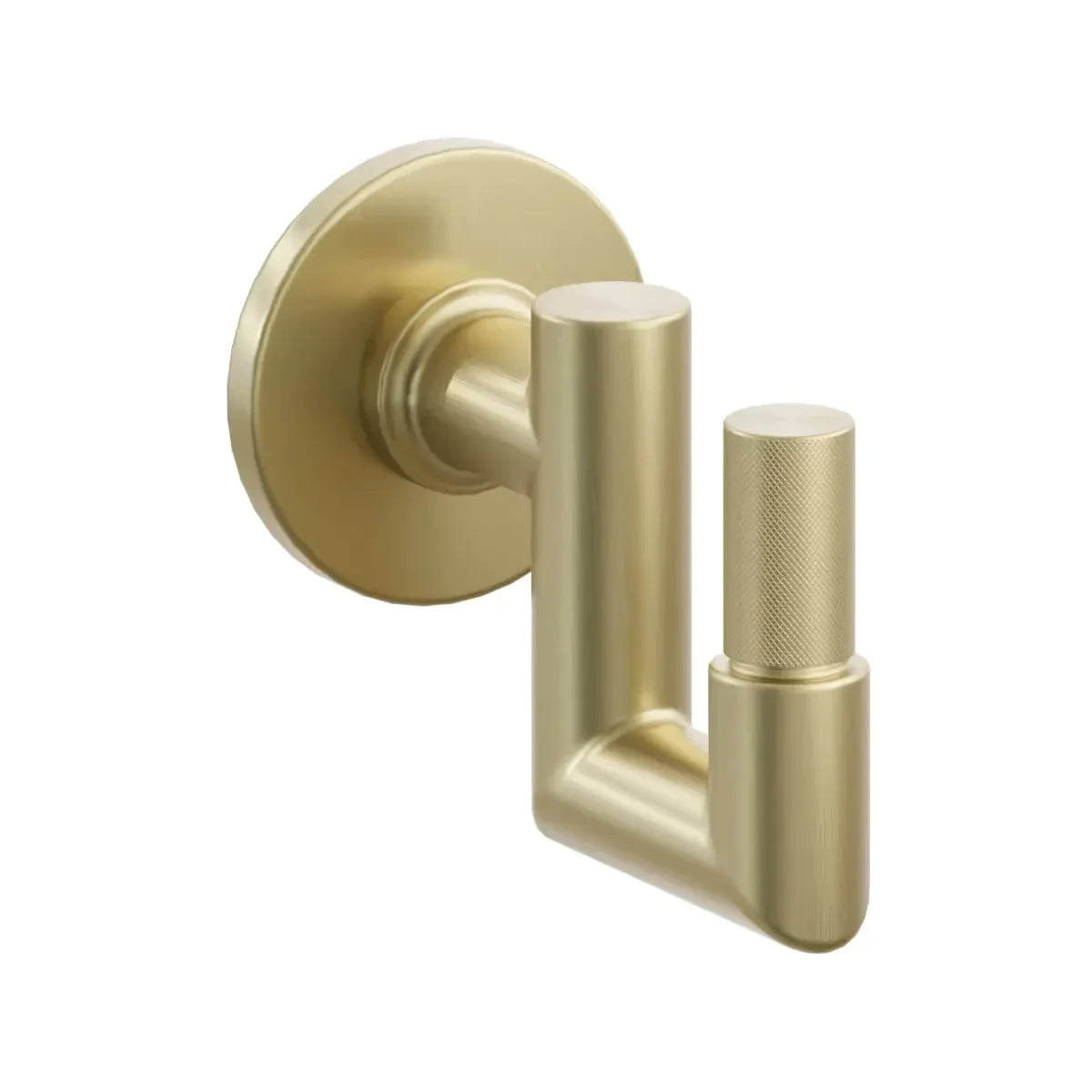 The Emtek SELECT Round Stem with Knurled Tip U Hook with Small Disc Rosette in Satin Brass finish.