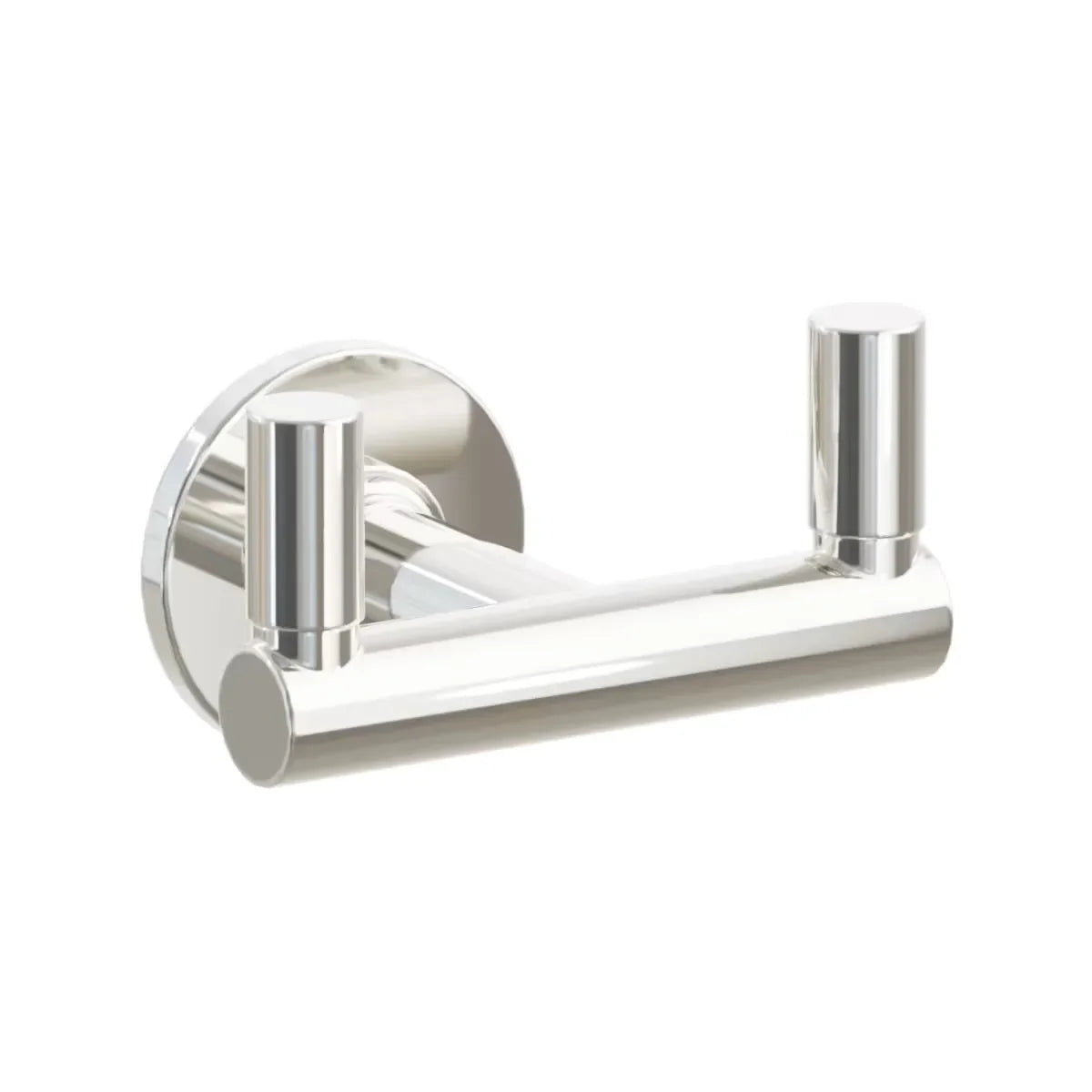 The Emtek SELECT Round Stem with Smooth Tip Double Hook with Small Disc Rosette in Lifetime Polished Nickel finish.
