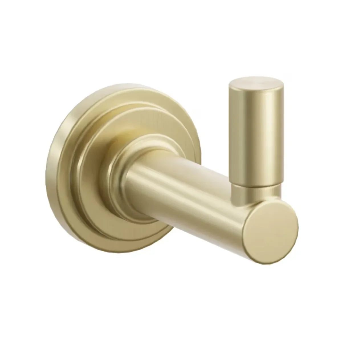 The Emtek SELECT Round Stem with Smooth Tip Single Hook with Step Disk Rosette in Satin Brass finish.