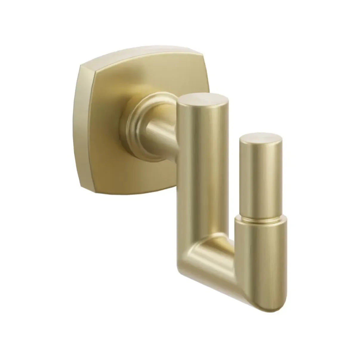 The Emtek SELECT Round Stem with Smooth Tip U Hook with Soft Square Rosette in Satin Brass finish.