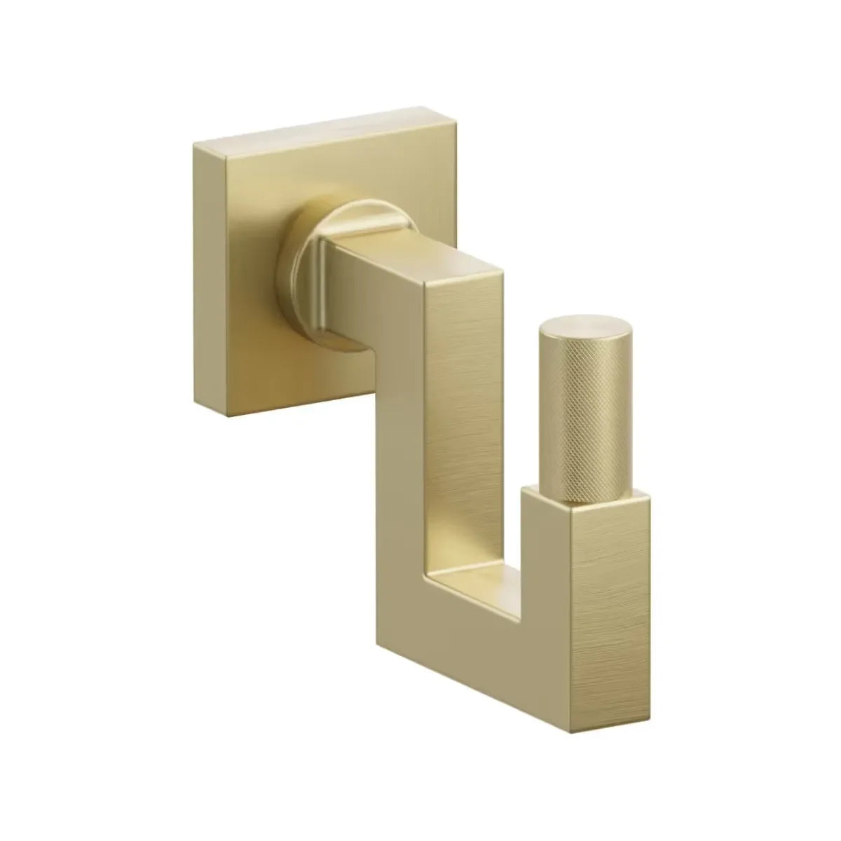 The Emtek SELECT Square Stem with Knurled Tip U Hook with Small Square Rosette in Satin Brass finish.