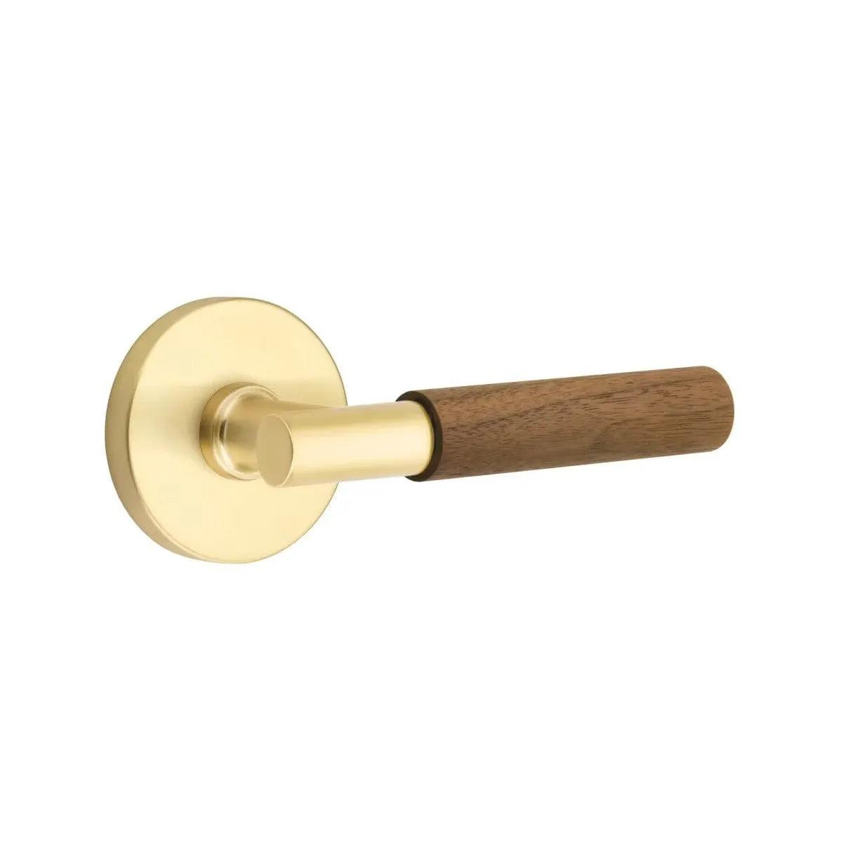 Emtek Select T-Bar Dark Walnut Lever with Disk Rosette Satin Brass