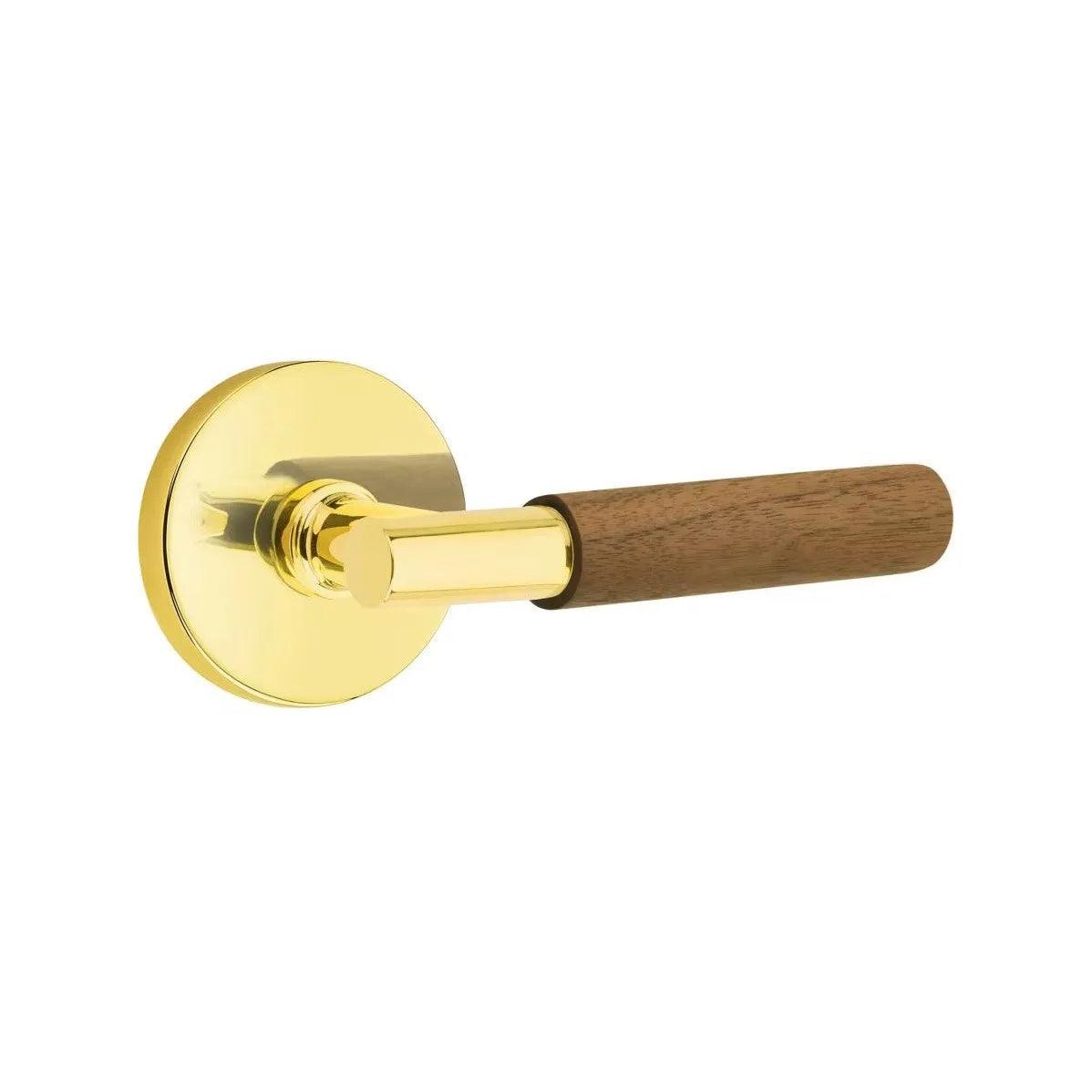 Emtek Select T-Bar Dark Walnut Lever with Disk Rosette Unlacquered Brass