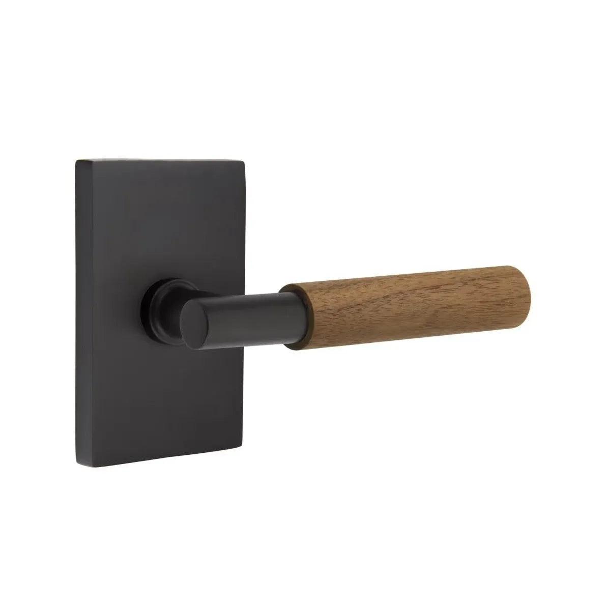 Emtek Select T-Bar Dark Walnut Lever with Modern Rectangular Rosette Flat Black