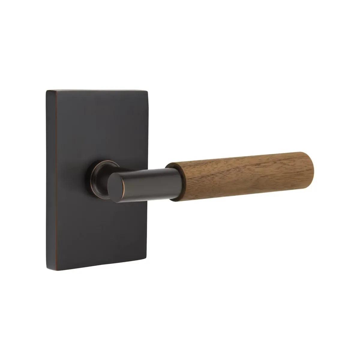 Emtek Select T-Bar Dark Walnut Lever with Modern Rectangular Rosette Oil Rubbed Bronze