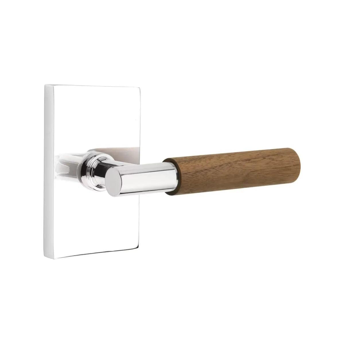 Emtek Select T-Bar Dark Walnut Lever with Modern Rectangular Rosette Polished Chrome