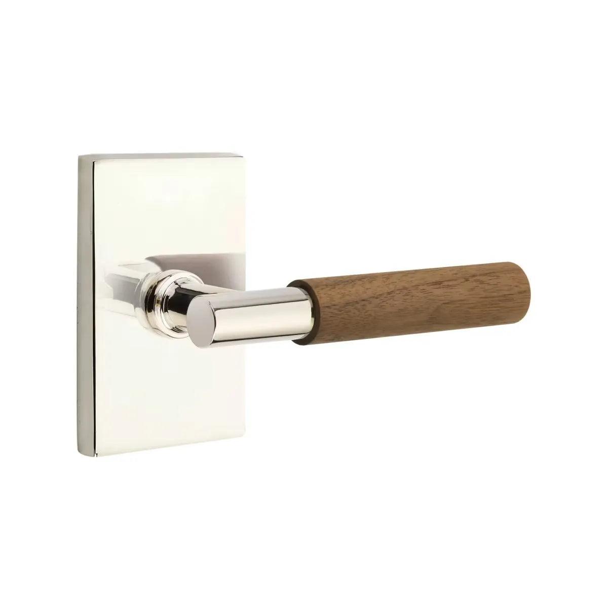 Emtek Select T-Bar Dark Walnut Lever with Modern Rectangular Rosette Polished Nickel