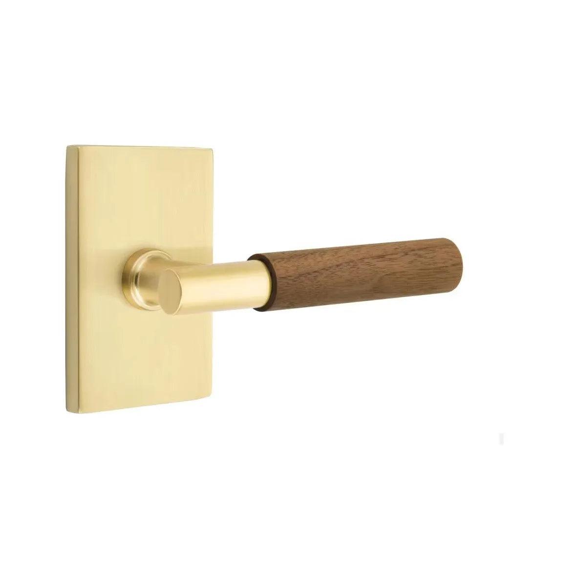 Emtek Select T-Bar Dark Walnut Lever with Modern Rectangular Rosette Satin Brass