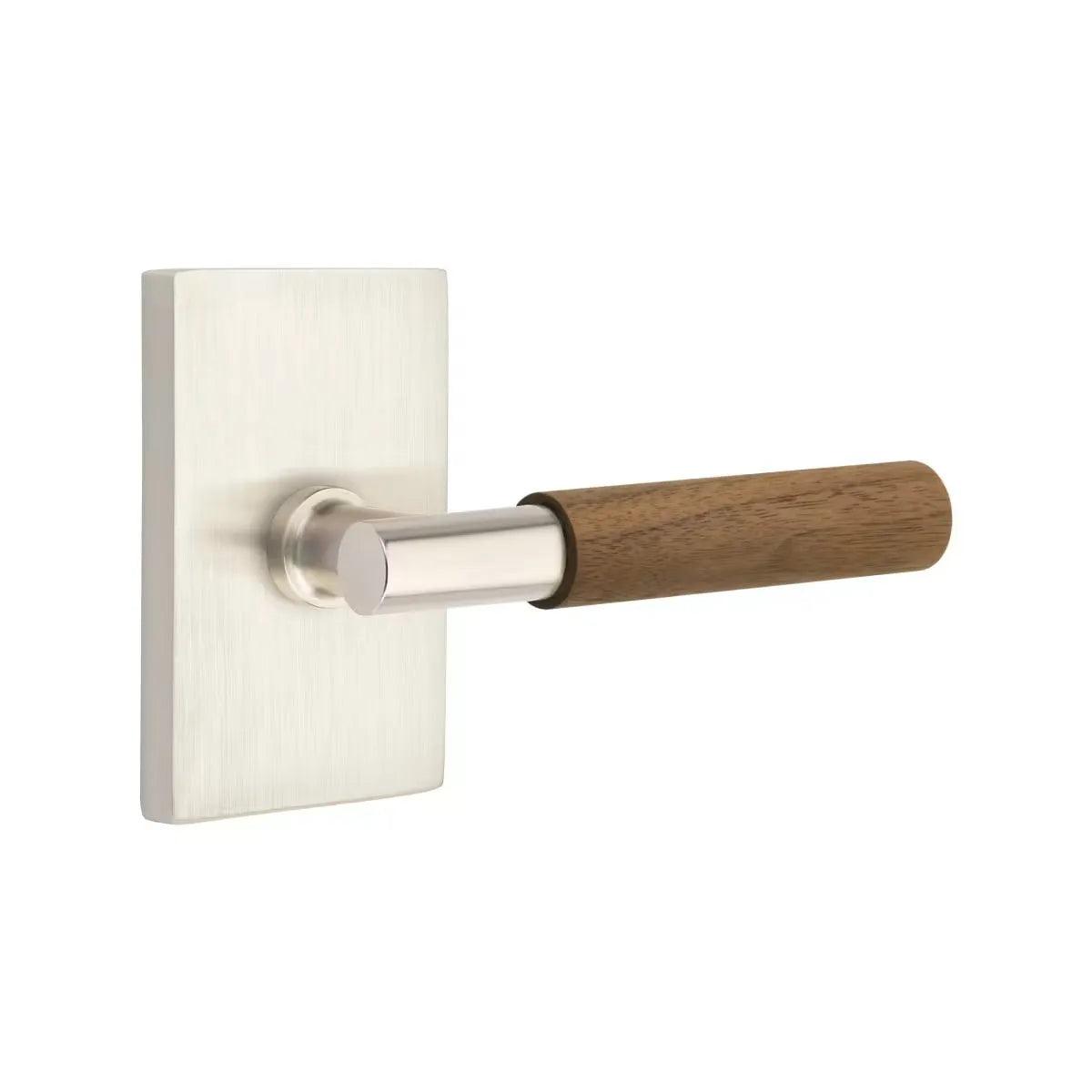 Emtek Select T-Bar Dark Walnut Lever with Modern Rectangular Rosette Satin Nickel