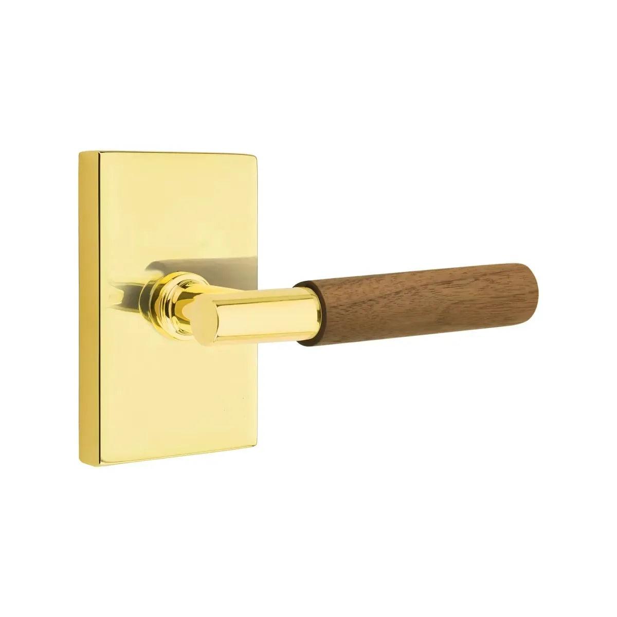 Emtek Select T-Bar Dark Walnut Lever with Modern Rectangular Rosette Unlacquered Brass