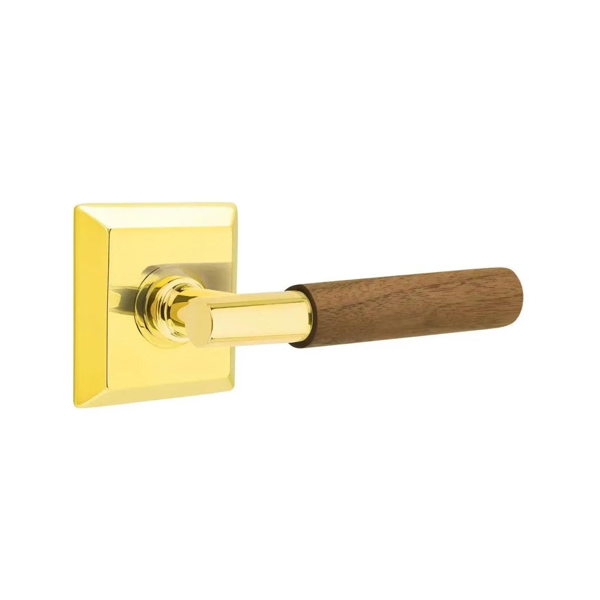 Emtek Select T-Bar Dark Walnut Lever with Quincy Rosette Unlacquered Brass