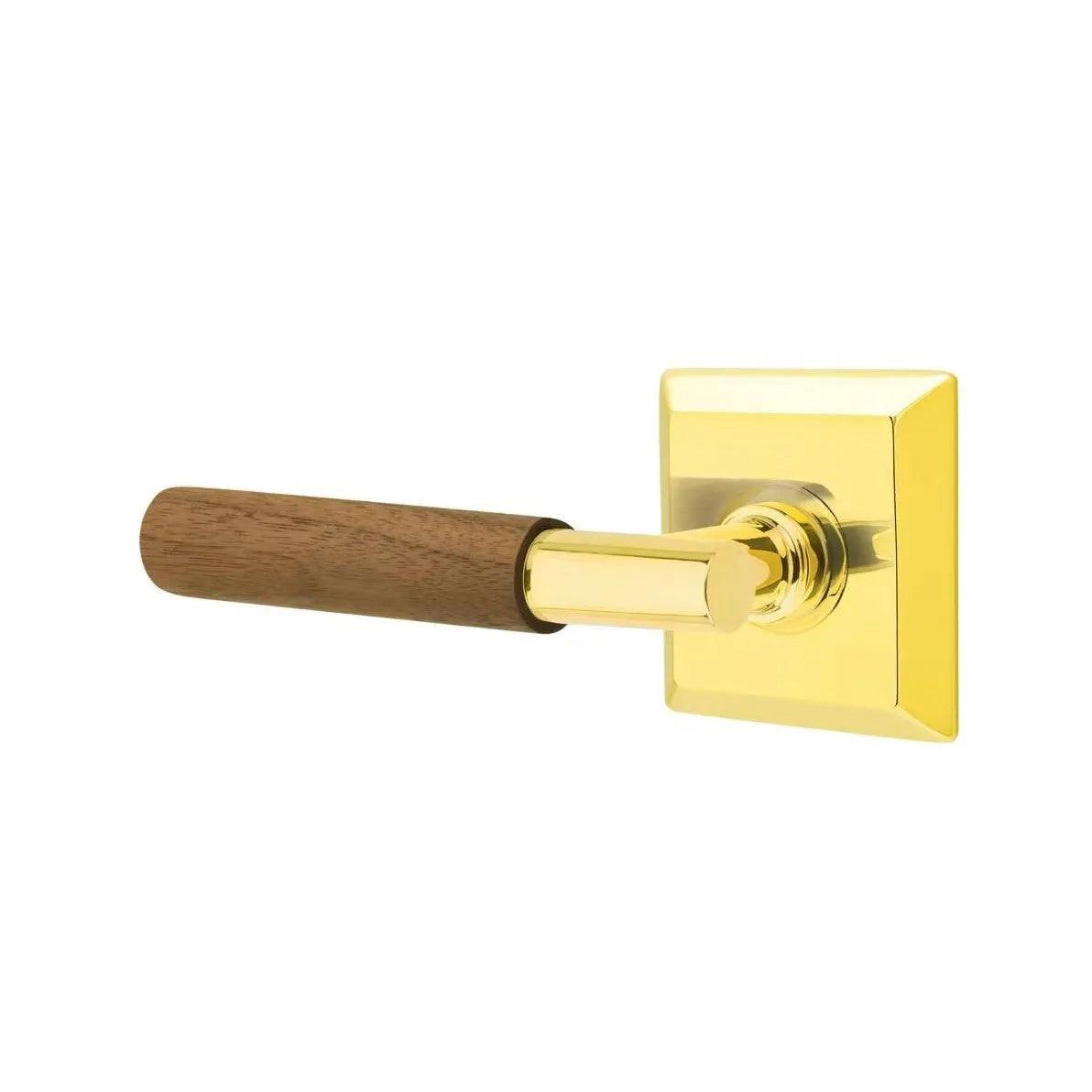 Emtek Select T-Bar Dark Walnut Lever with Quincy Rosette Unlacquered Brass