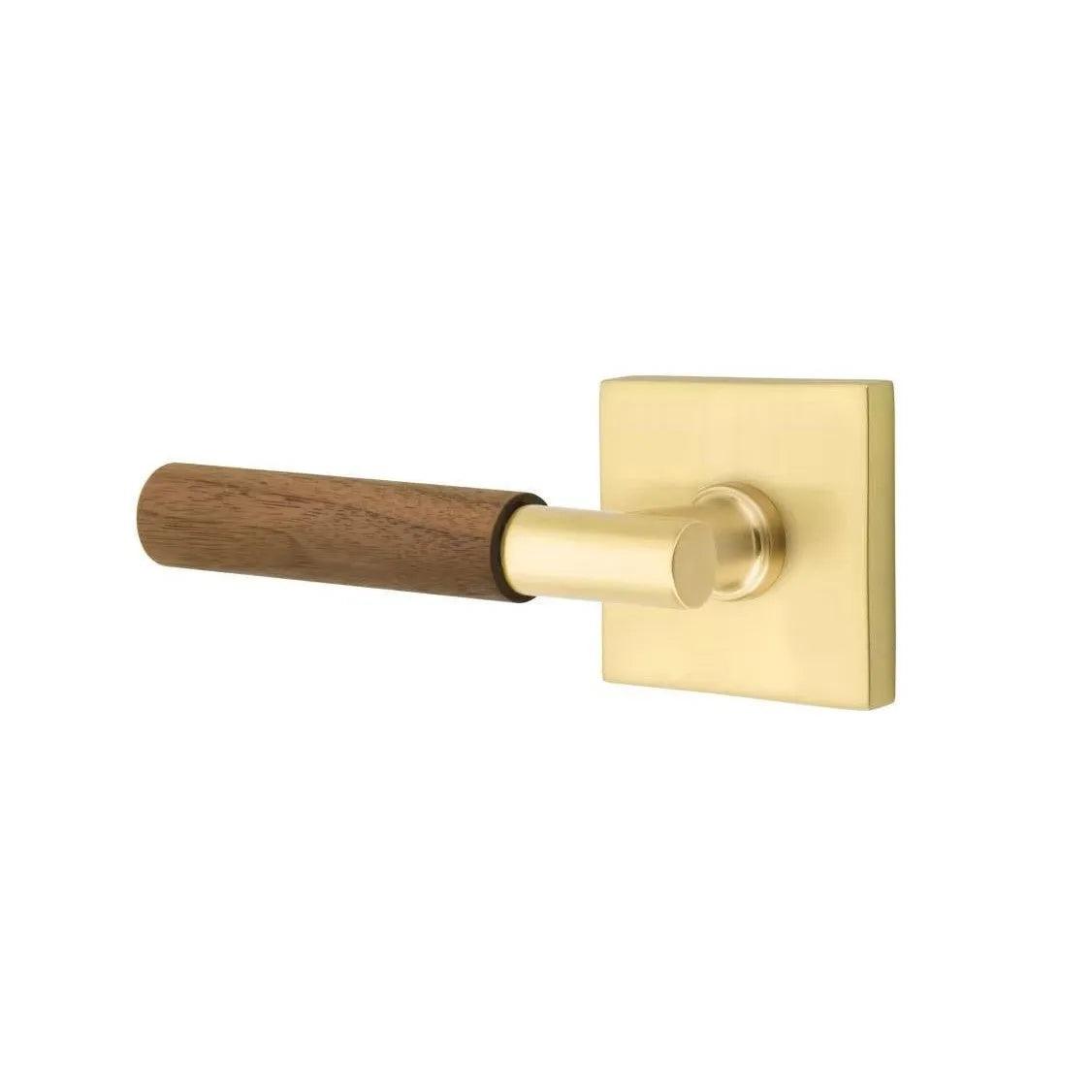 Emtek Select T-Bar Dark Walnut Lever with Square Rosette Satin Brass