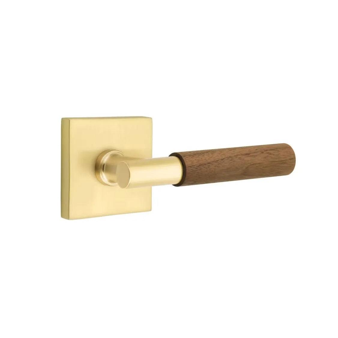 Emtek Select T-Bar Dark Walnut Lever with Square Rosette Satin Brass