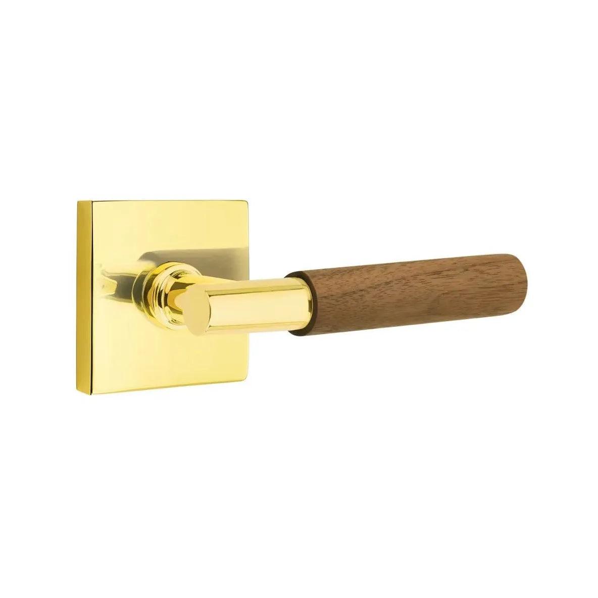 Emtek Select T-Bar Dark Walnut Lever with Square Rosette Unlacquered Brass