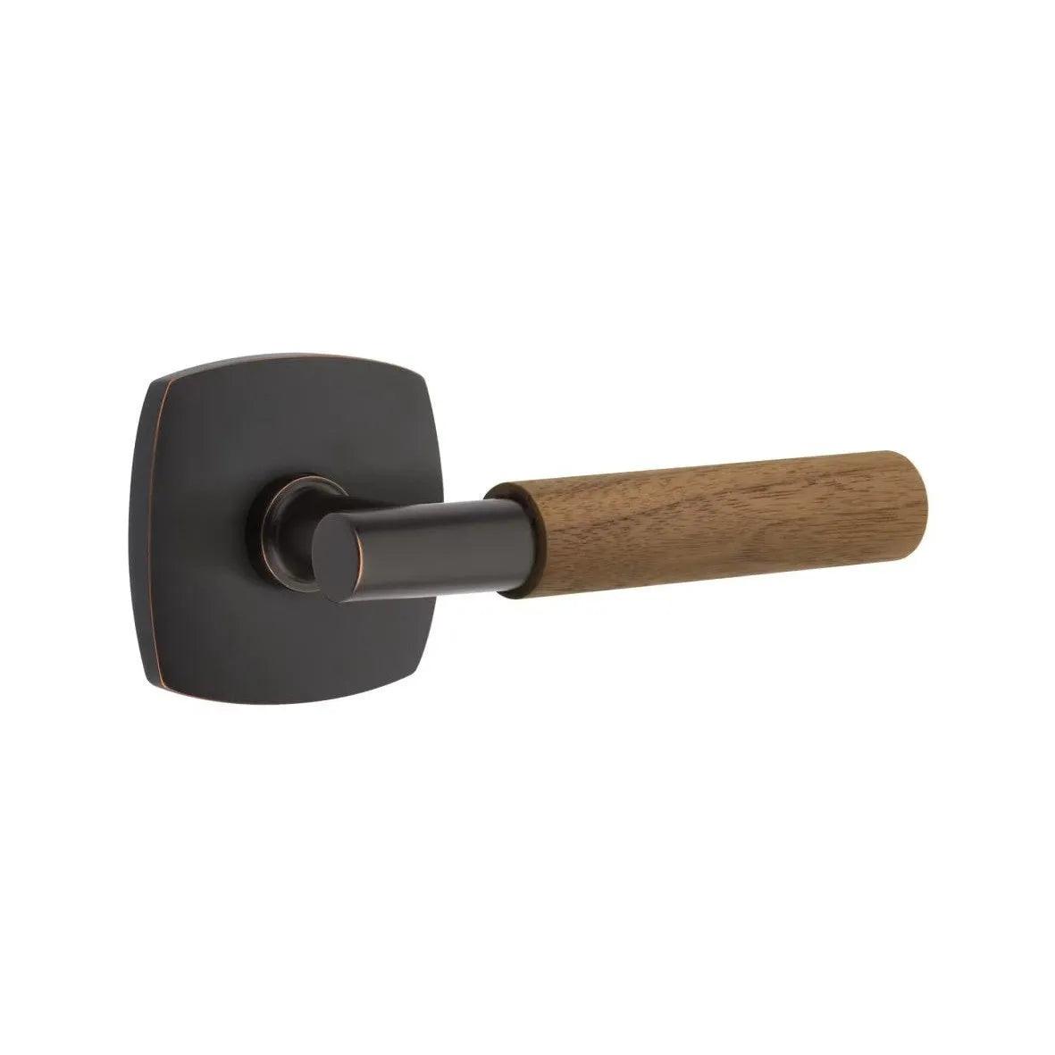 Emtek Select T-Bar Dark Walnut Lever with Urban Modern Rosette Oil Rubbed Bronze