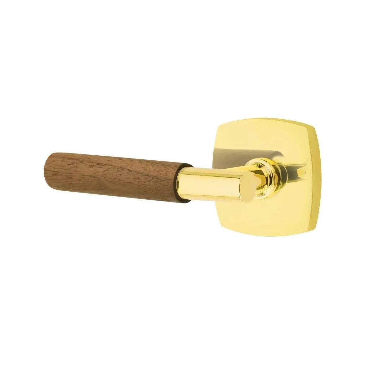 Emtek Select T-Bar Dark Walnut Lever with Urban Modern Rosette Unlacquered Brass