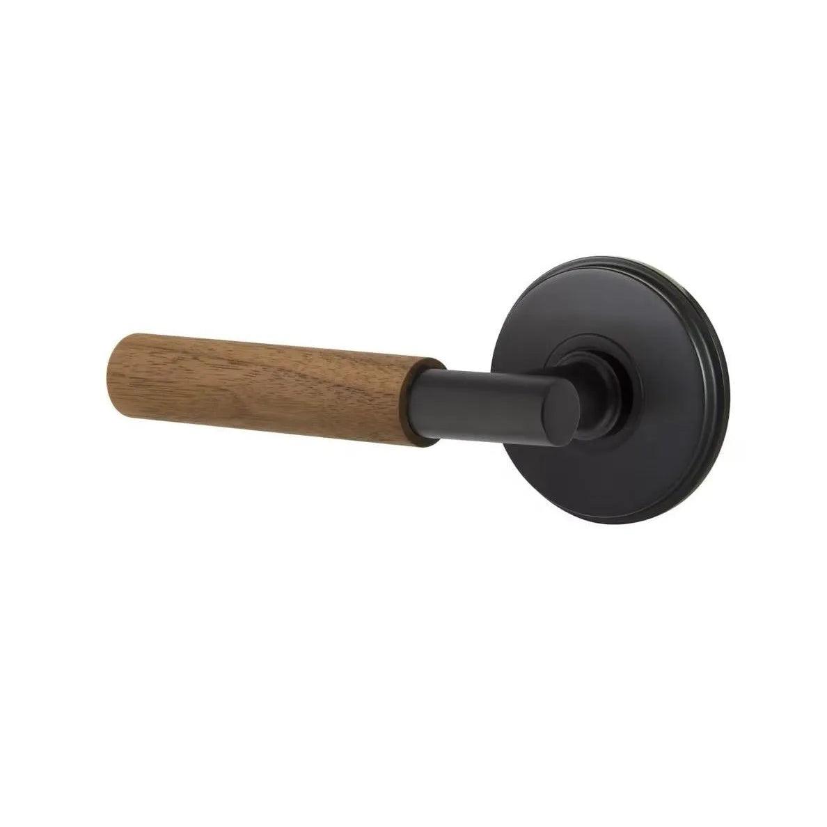 Emtek Select T-Bar Dark Walnut Lever with Watford Rosette Flat Black
