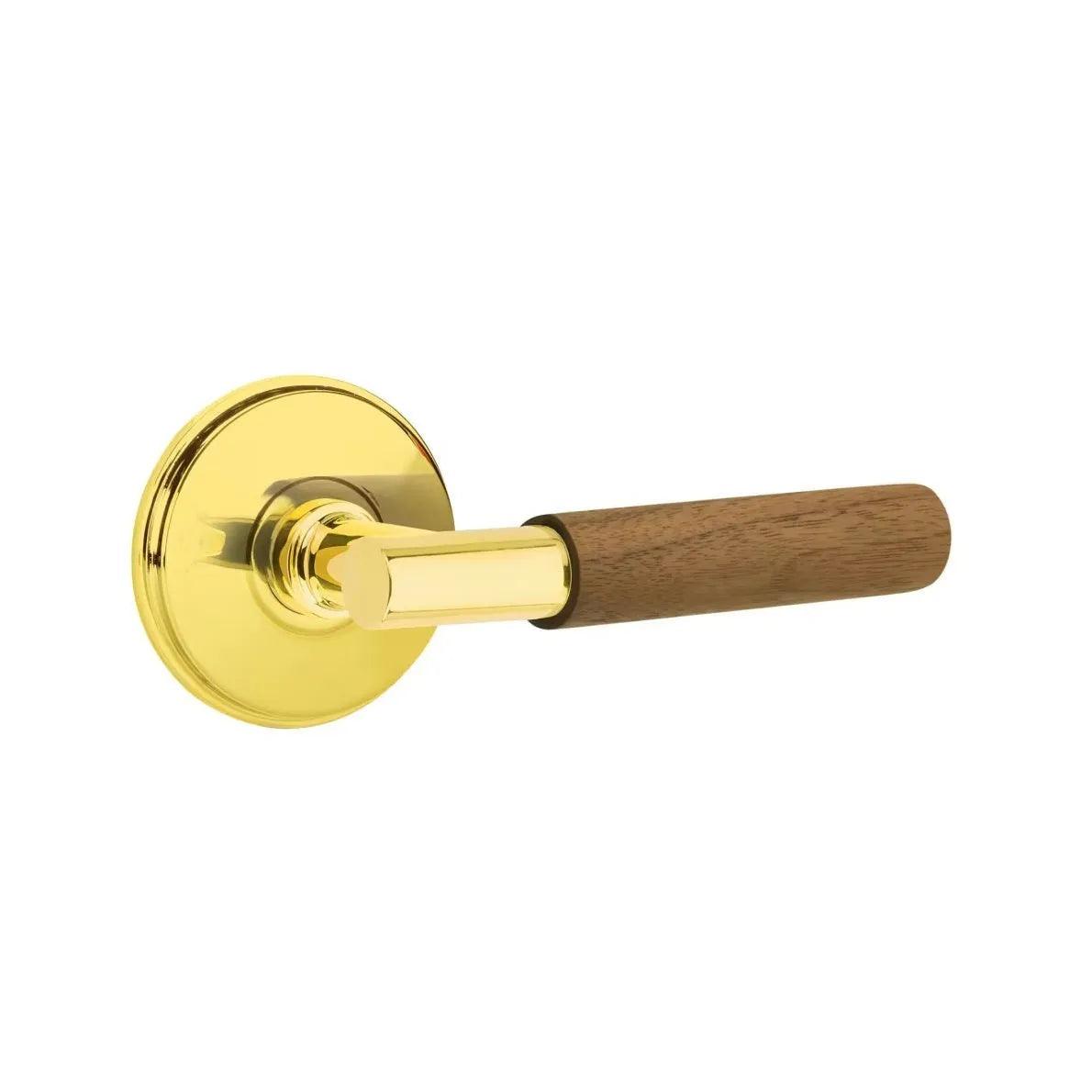 Emtek Select T-Bar Dark Walnut Lever with Watford Rosette Unlacquered Brass