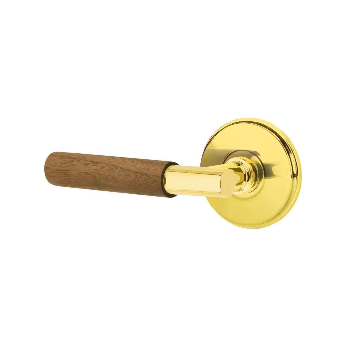 Emtek Select T-Bar Dark Walnut Lever with Watford Rosette Unlacquered Brass