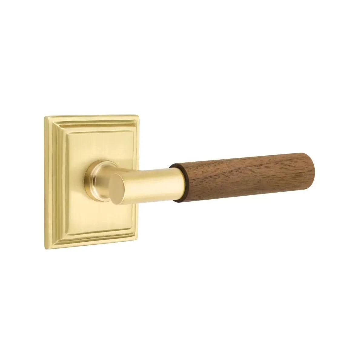 Emtek Select T-Bar Dark Walnut Lever with Wilshire Rosette Satin Brass