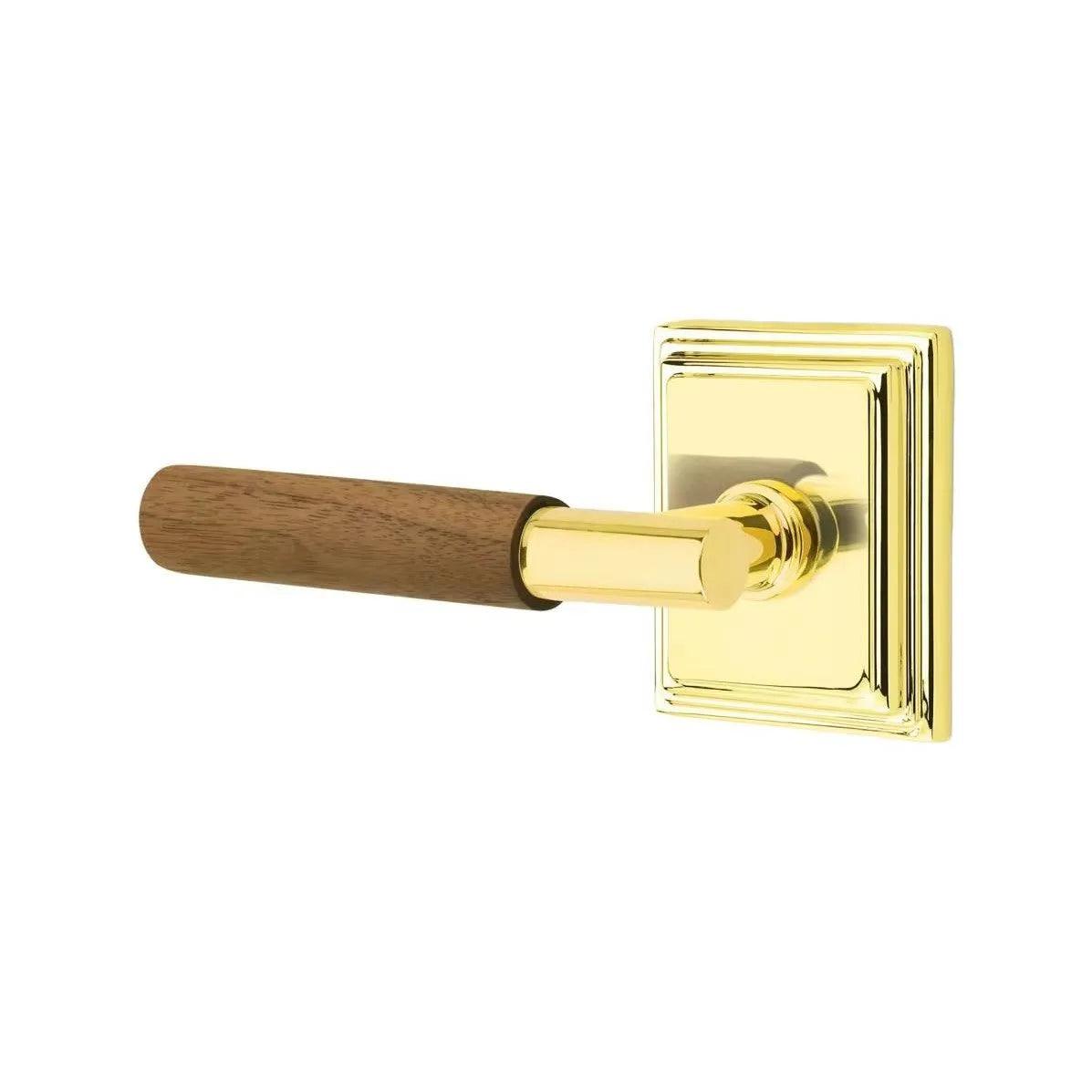 Emtek Select T-Bar Dark Walnut Lever with Wilshire Rosette Unlacquered Brass