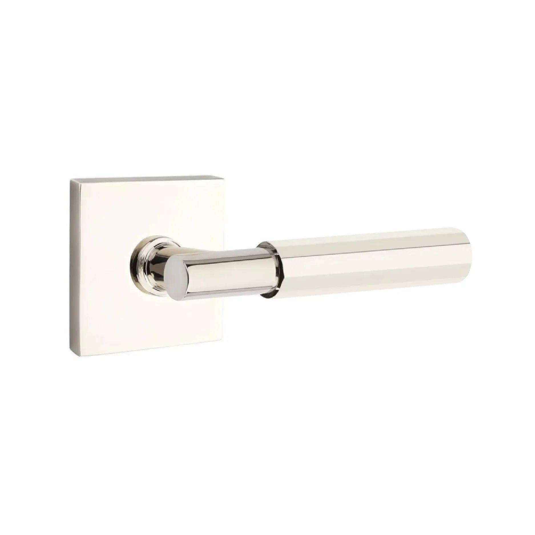Emtek Select T-Bar Faceted Lever with Square Rosette Lifetime Polished Nickel