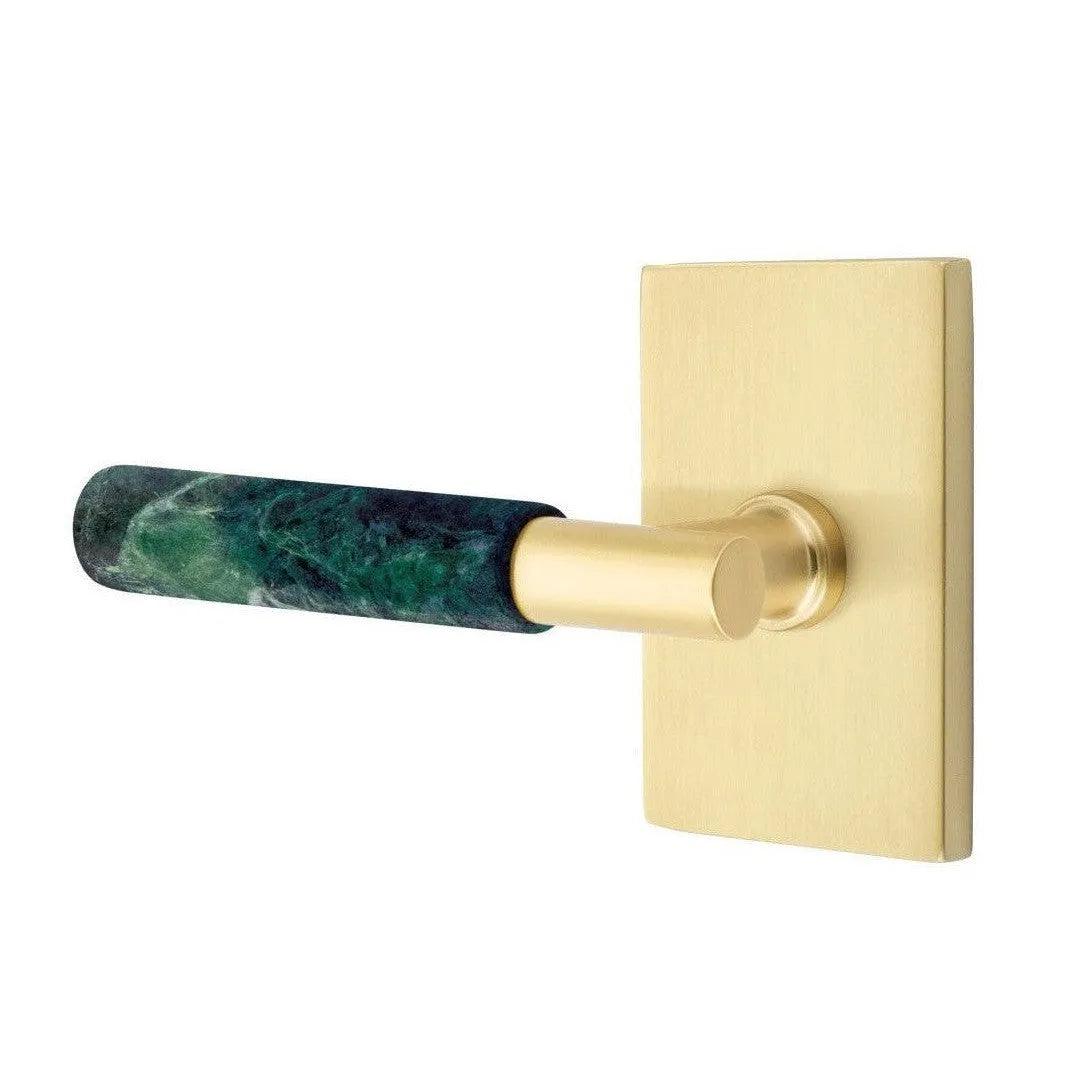 Emtek Select T-Bar Green Marble Lever with Modern Rectangular Rosette 