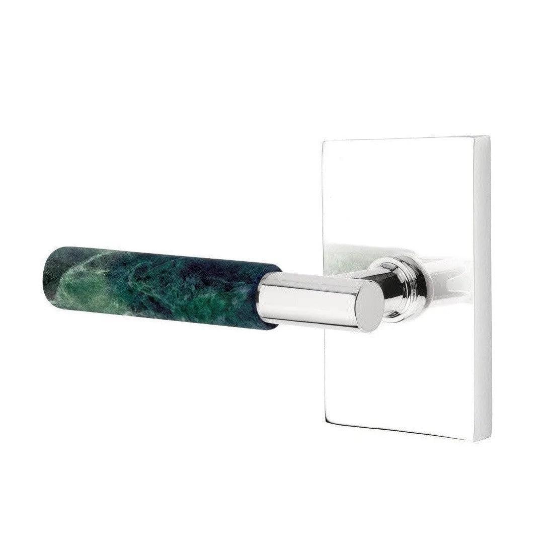 Emtek Select T-Bar Green Marble Lever with Modern Rectangular Rosette 