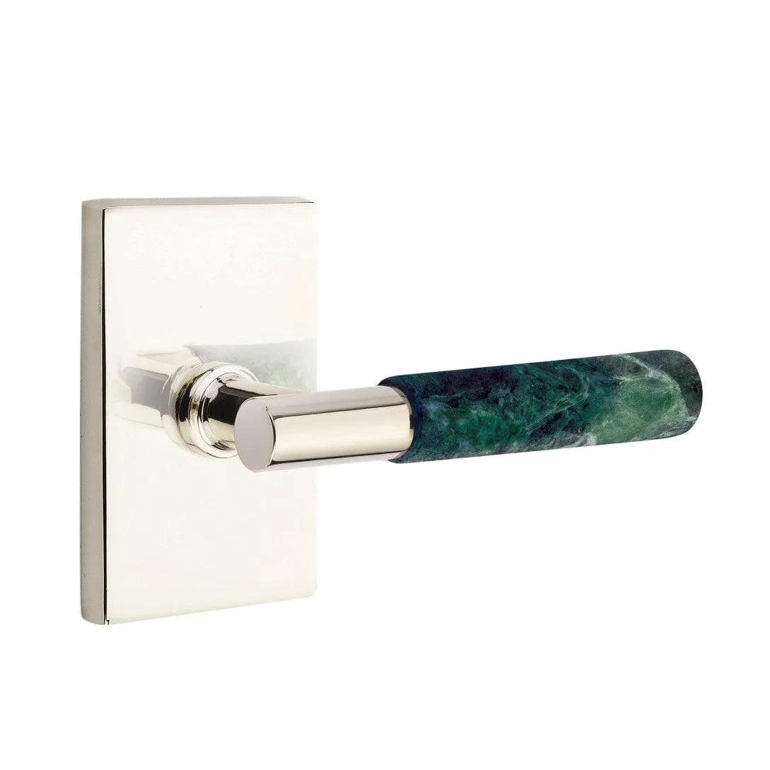 Emtek Select T-Bar Green Marble Lever with Modern Rectangular Rosette 
