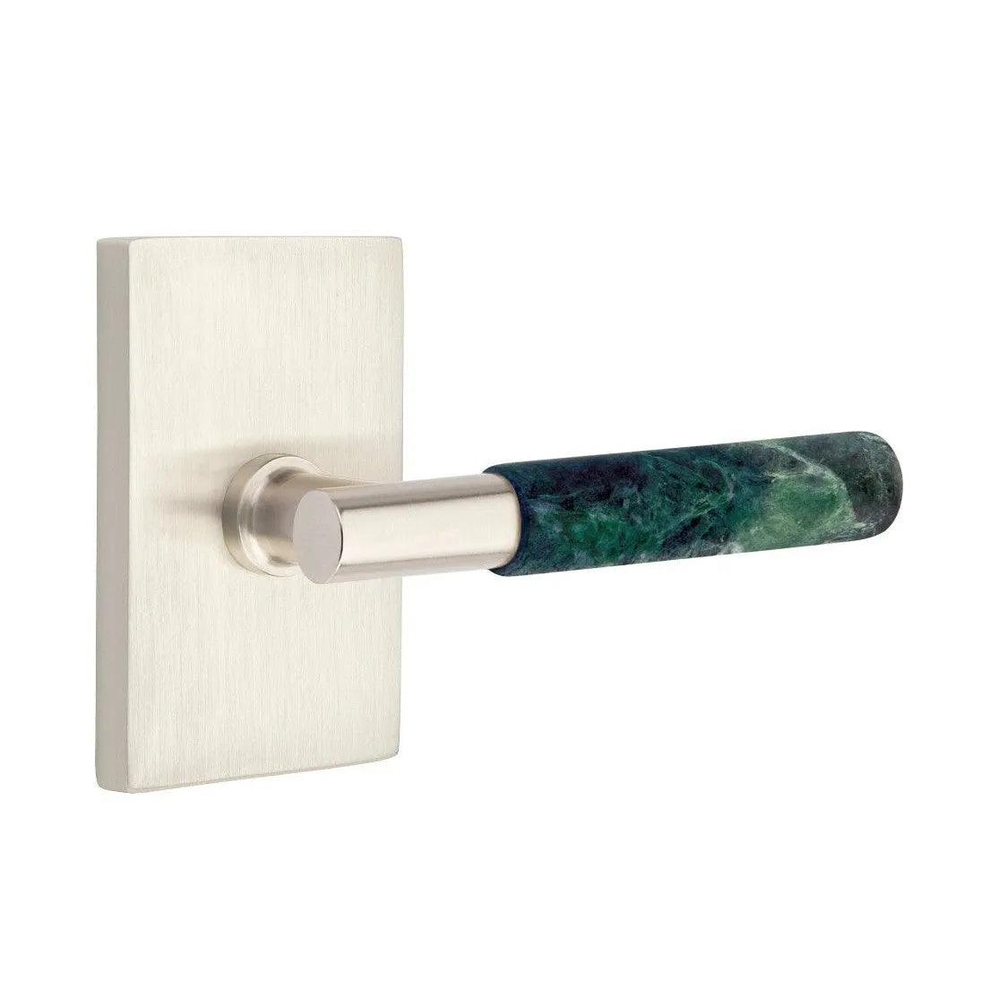 Emtek Select T-Bar Green Marble Lever with Modern Rectangular Rosette 