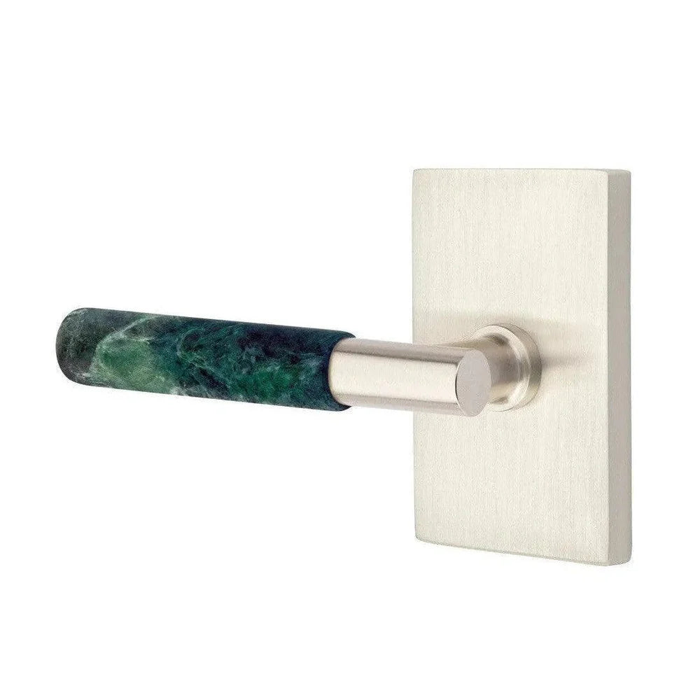 Emtek Select T-Bar Green Marble Lever with Modern Rectangular Rosette Satin Nickel