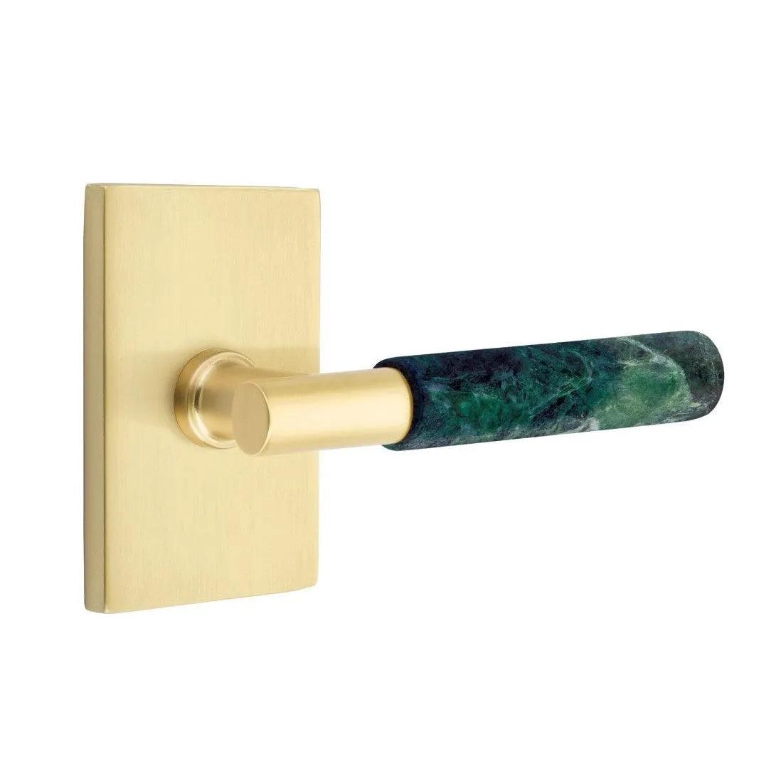 Emtek Select T-Bar Green Marble Lever with Modern Rectangular Rosette 