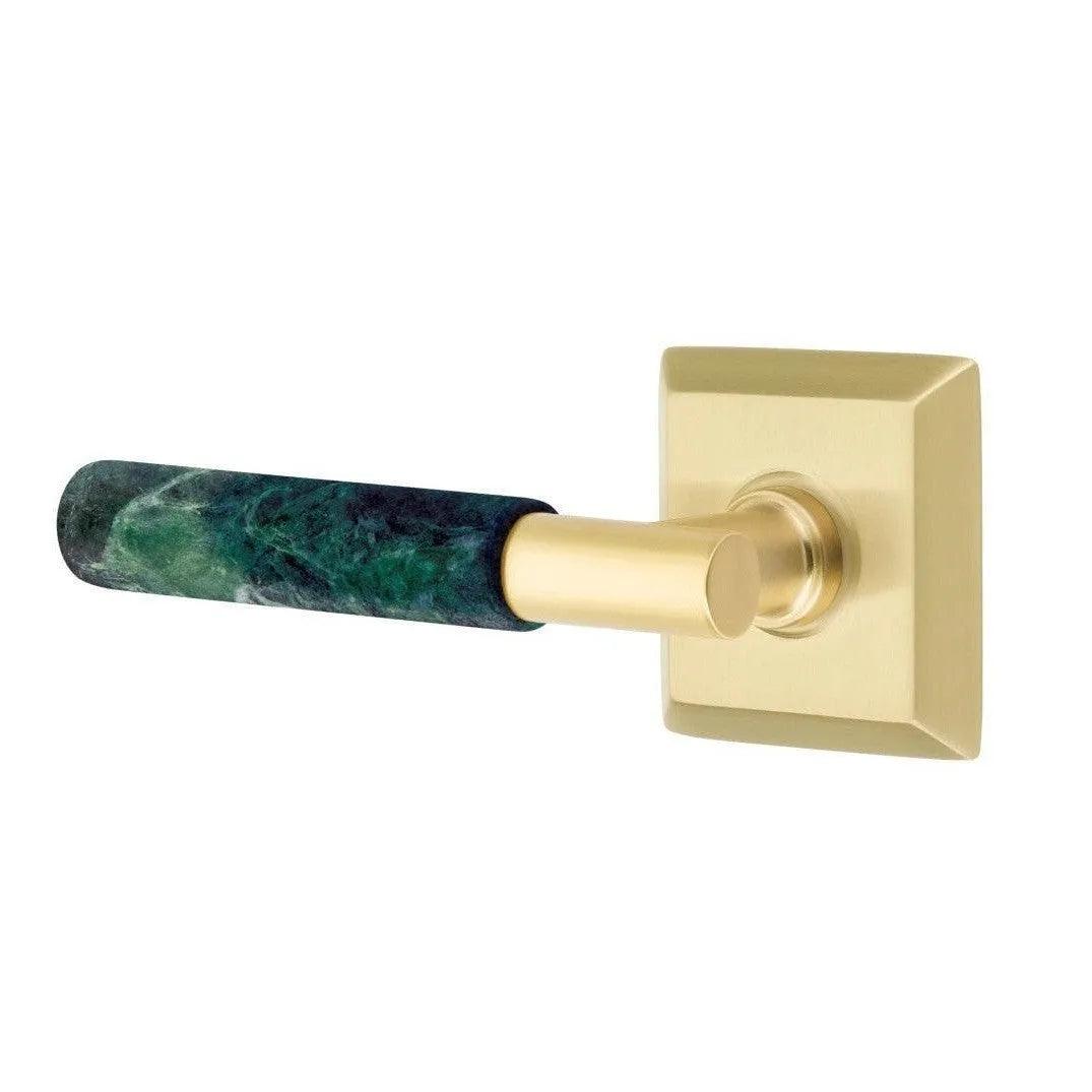 Emtek Select T-Bar Green Marble Lever with Quincy Rosette Satin Brass